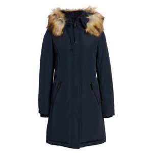 Sam Edelman Hooded Down & Feather Fill Parka with Faux Fur Trim Black